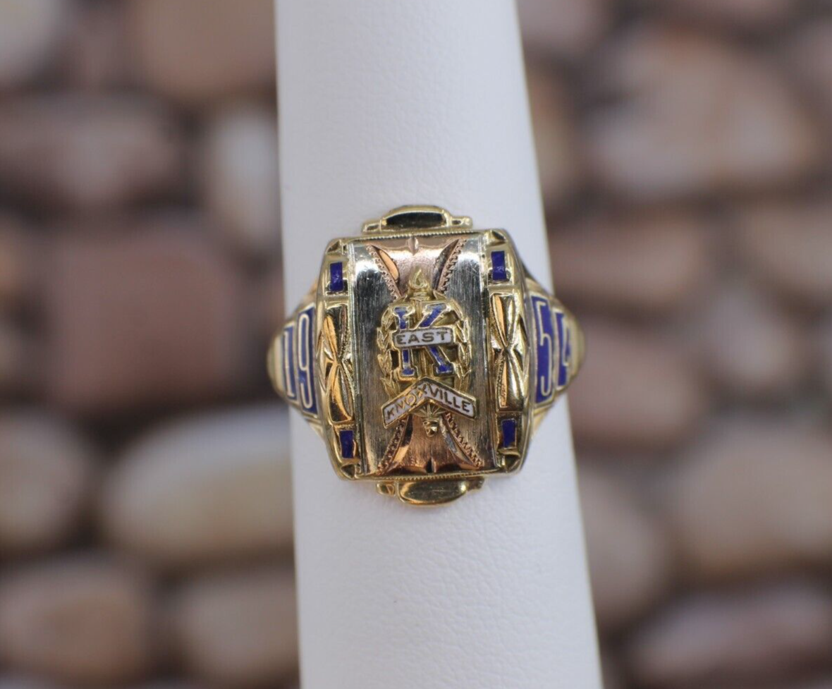 Solid 10K Yellow Gold Jostens Knoxville East 1954 sz 8 Mens Class