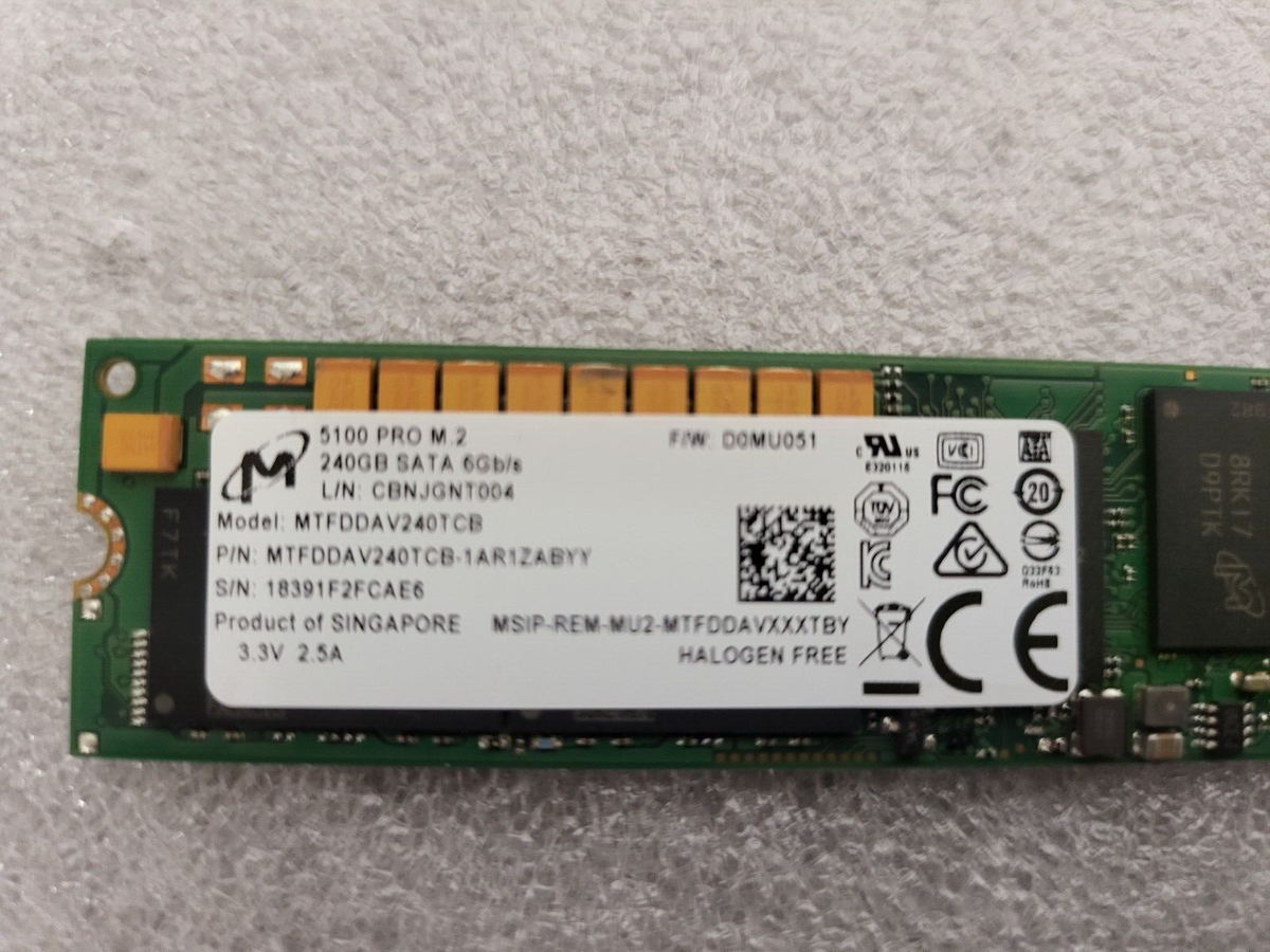 HP M.2 240GB SATA SSD 871627-001 Micron MTFDDAV240TCB-1AR1ZABHA US