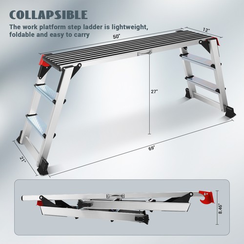 Aluminum Work Platform Step Ladder, Rust-proof Portable Step Ladder Load 330 LBS - Picture 2 of 7
