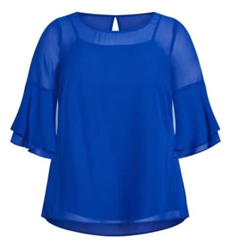 Evans Blue Frill Sleeve Blouse Size 16 Top NEW With Tag - Picture 4 of 6