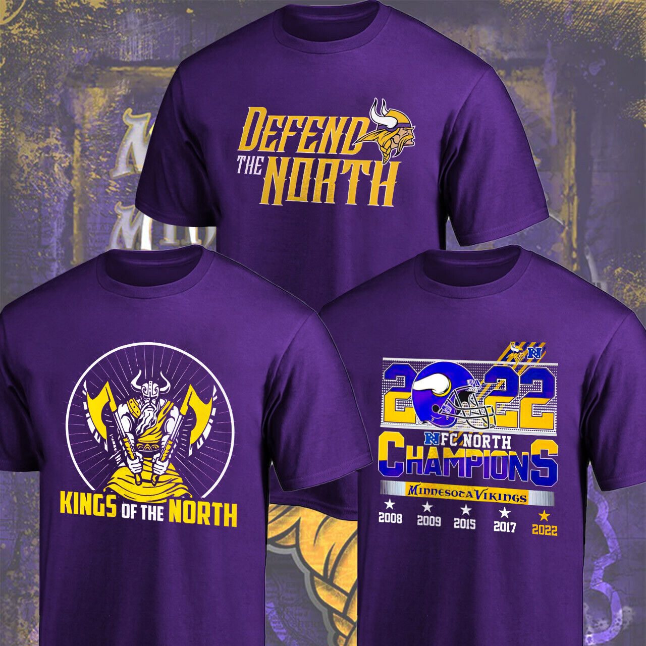 SALE 30%!! Minnesota Vikings 2022 North Football Champs Trophy T-Shirt S-5XL