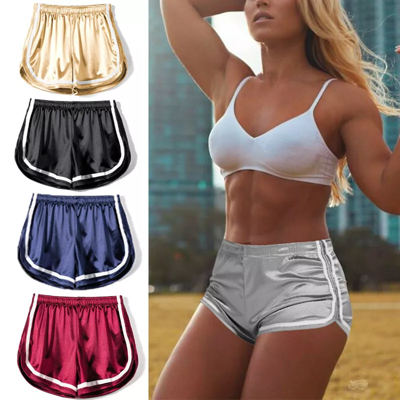 Womens Satin Yoga Shorts Workout Track Shorts Running Gym Fitness