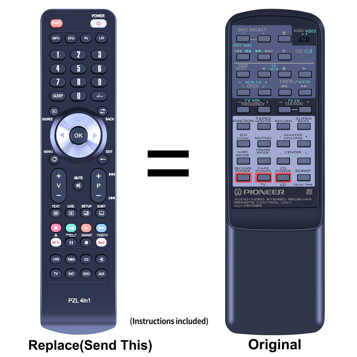 Replacement Remote Control For Pioneer VSX455, HTP300, HTP301