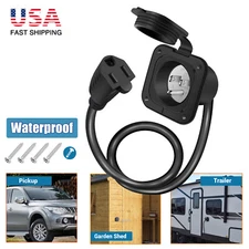 18" 110-125V 15A AC RV Marine Power Inlet Port Plug Extension Cord Trailer Plug