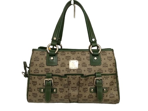 MCM Logogram Vicetos Boston Bag PVC Brown Gold Auth 146828 | eBay