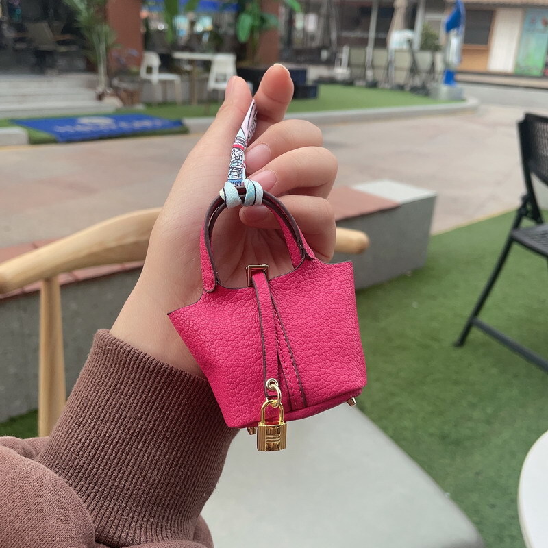 Mini Women Girl Leather Handbag Keychain Coin Purse Car Bag Charm for AirPodDs