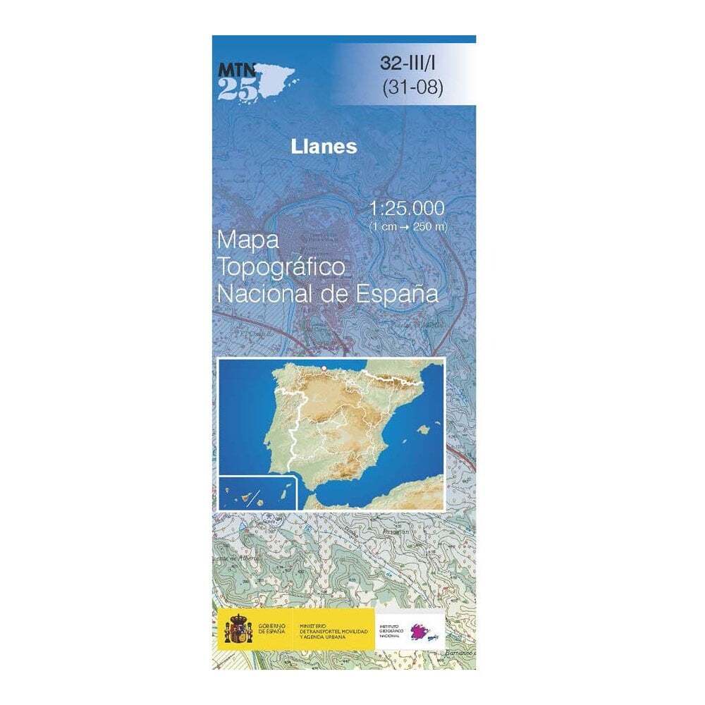 Spain map 0032-III/I: Llanes hiking walking cycling topographic 1:25K