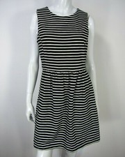 J CREW MEDIUM M NWT BLACK WHITE STRIPED DAYBREAK SLEEVELESS DRESS ZIP 