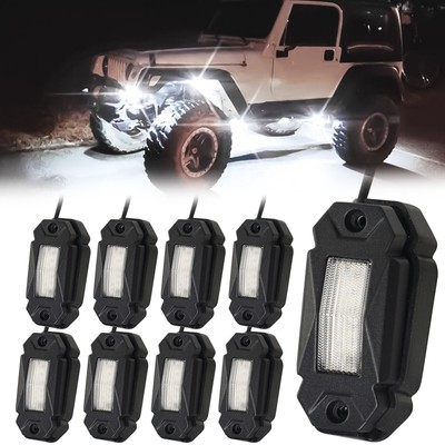 8 Pods White LED Rock Lights Underglow Neon Light w/Switch for Truck Jeep 4WD