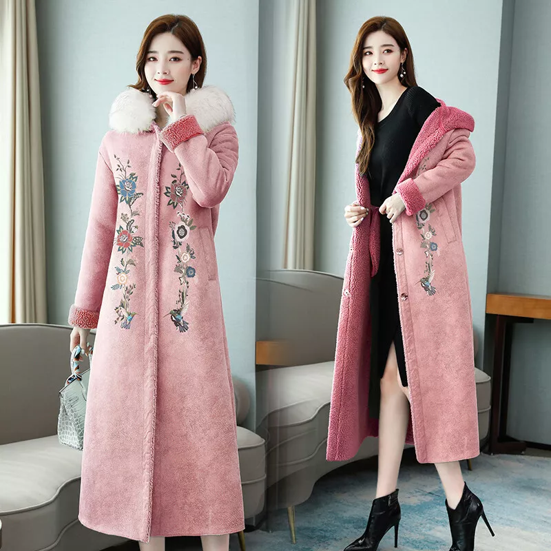 Retro Womens Warm Thicken Hooded Long Coat Winter Chinese Style Outwear  Jacket