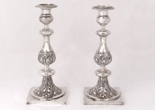 Paire bougeoirs argent russe Minsk orfèvre Pogorzelski PB 874gr XIXème
