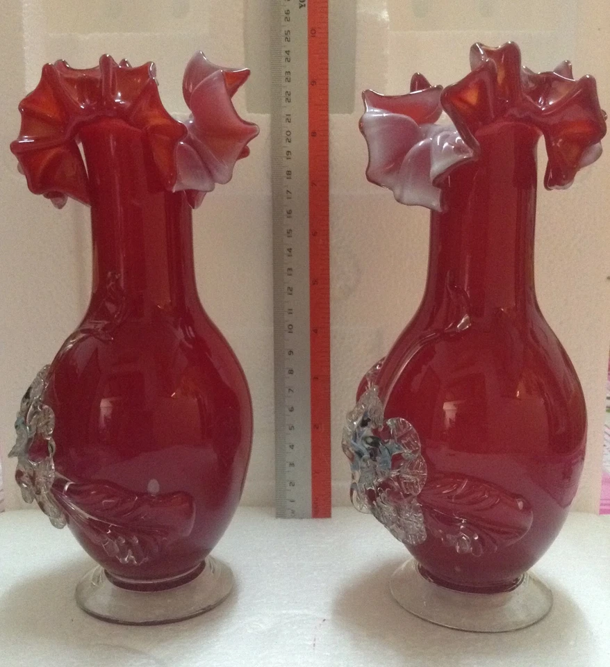 VINTAGE MURANO Art Glass Red Vase x 2 pcs - Image 2 of 4