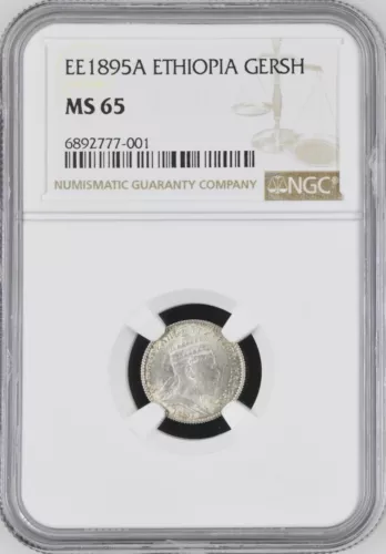 OF154, Ethiopia, Menelik II, 1 Gersh EE1895 A, Paris Mint, Silver, NGC MS65