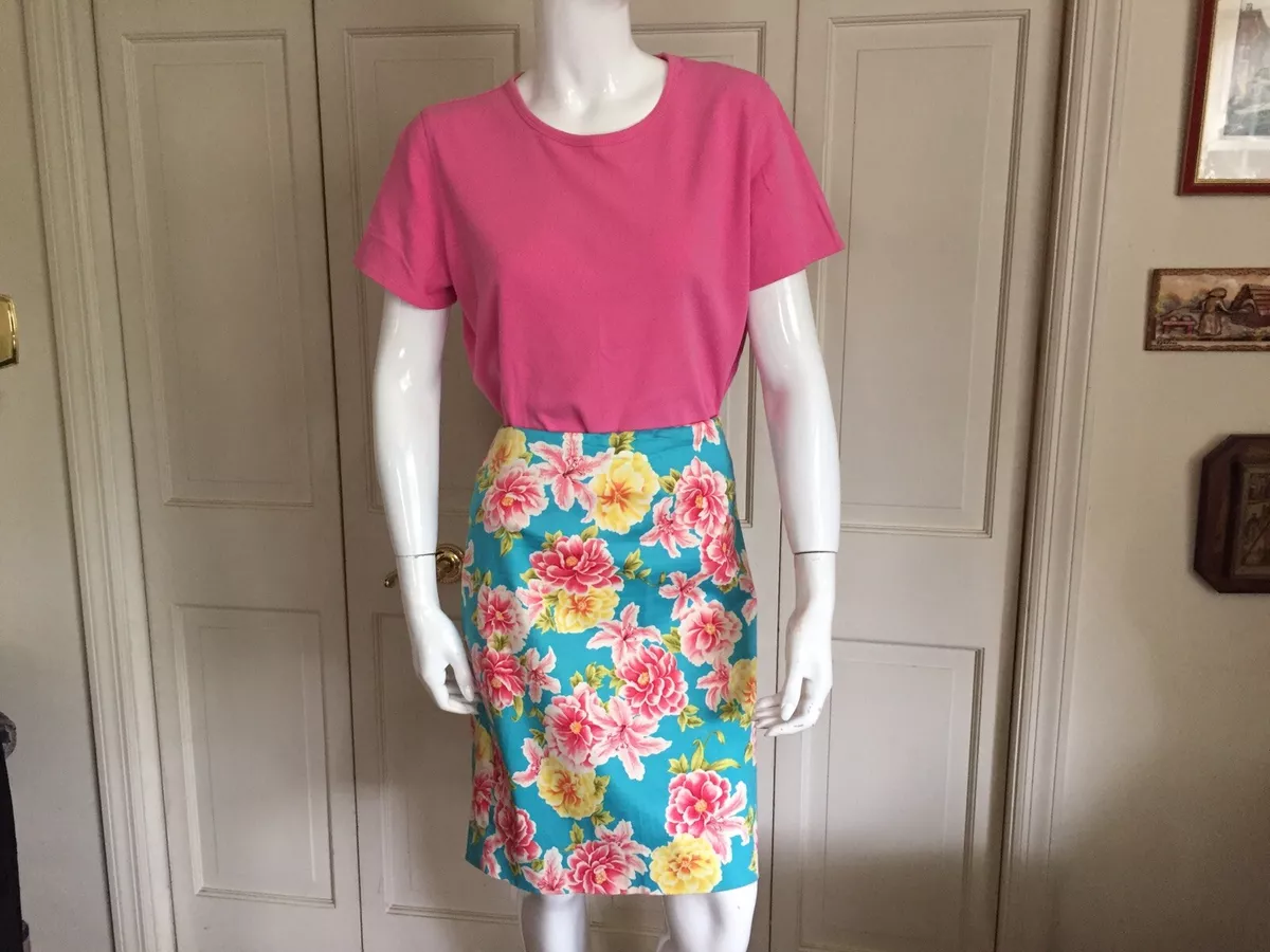 Women s JONES NEW YORK SIGNATURE Tropical Floral Skirt Pink Blue Yellow Size 8