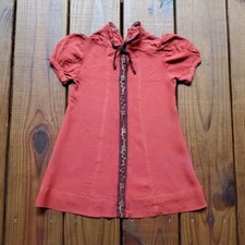 True vintage 1930's 30's Baby Girls Toddler red embroidered puff sleeve dress