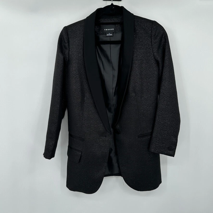 Trouve 女式西装外套 XS 黑色金属色长袖衬里商务休闲学院风 — 第 2/4 张图片