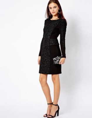 River Island Black Long Sleeve Lace Panel Bodycon Dress (size 6) | eBay