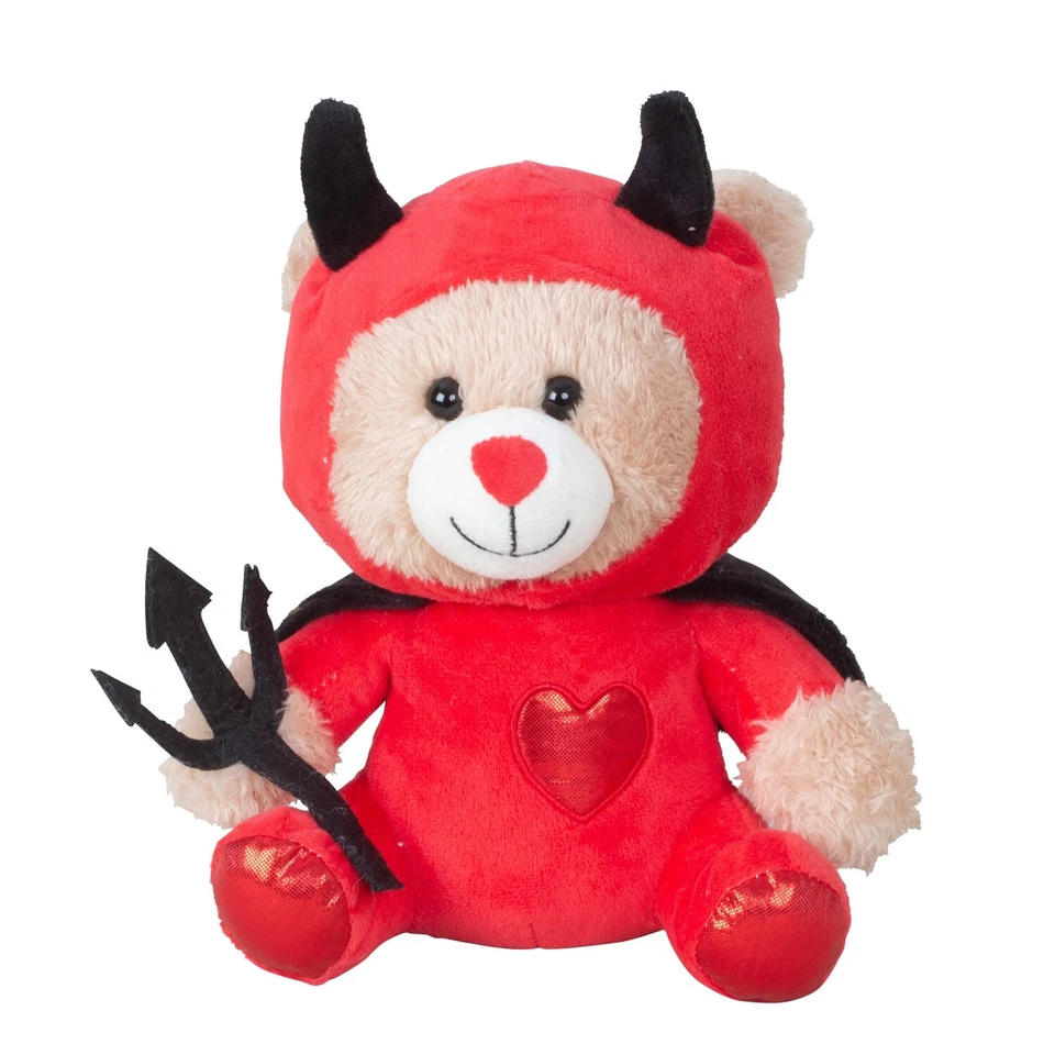Teddybär Teufel Rot 22 cm Kuscheltier Plüschtier Hörner Dreizack Herz Stofftier