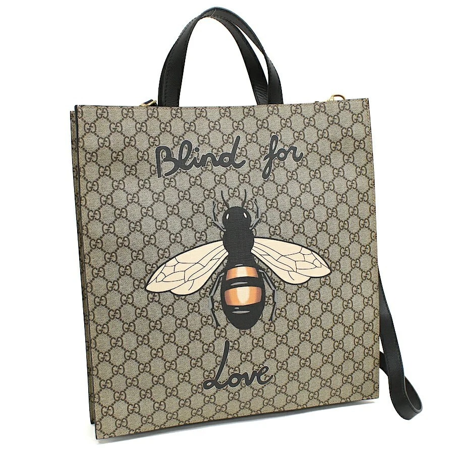 Borsa Gucci GG Supreme Animaliere Bee 2 Vie Rivestita Tela Pelle Beige Autentica