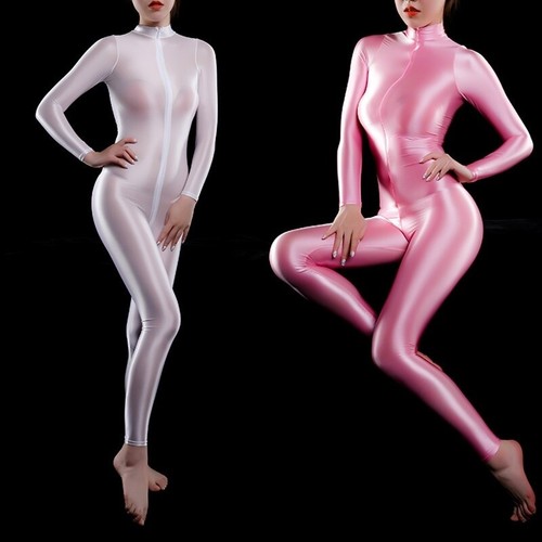 Women Silky Oiled Shiny Catsuit Bodysuit Bodycon Costume Playsuits Cosplay