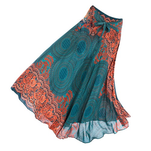 Women's Long Hippie Bohemian Skirt Gypsy Dress Boho Clothes Skirt - Green, as - Picture 6 of 6