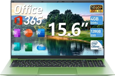 180° Laptop SGIN NEW 15.6'' 4GB RAM 128GB SSD Full HD 1920 x 1080 IPS WiFi6 Green