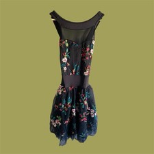 Dance Dress Girls 14/L Black Floral Embroidered Costume with Tulle Overlay Fairy