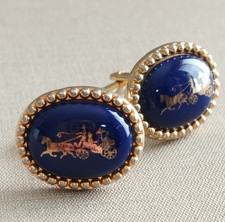 Vintage Ceramic Horse Carriage Cufflinks Blue...