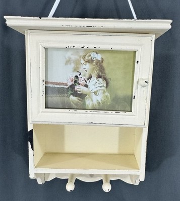Wall Wooden Box  Key Holder with Shelves 4X6 Picture Frame  Factory Distressed