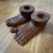 Vintage Wooden Feet Candle Holder Set Hand Carved Toes Dark Wood Foot One Pair