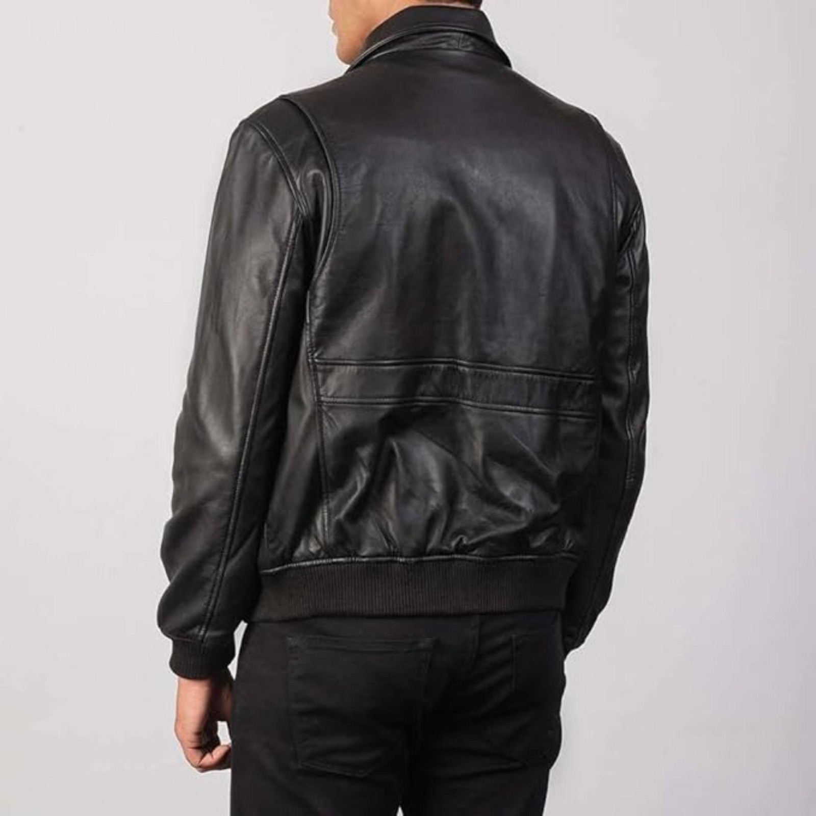 Men's Leather Bomber Jacket, Shirt Collar, Button Flap Zipper, Casual & Stylish image 2