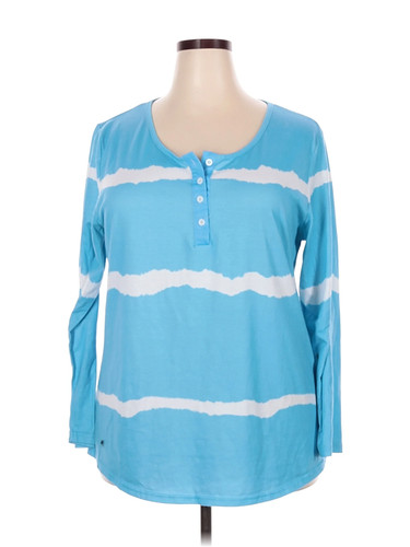 Tees2urdoor Women Blue Long Sleeve Henley 2X Plus