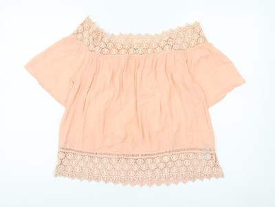 Miss Selfridge Damenbluse rosa schulterfrei Spitzenbesatz UK 6