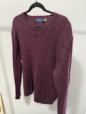 Polo Ralph Lauren Crewneck Cable-Knit Cotton Sweater Wine size XL