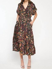 Entro Satin Printed Midi Dress Black