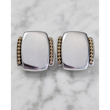 Lagos Caviar Sterling Silver 925 and 18K Gold Rectangle Stud Earrings