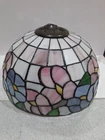 VINTAGE TIFFANY STYLE STAINED GLASS LAMP SHADE 13 IN ACROSS PINK PURPLE FLORAL
