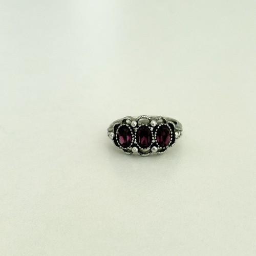 Vintage Avon lila Brillanz drei Strass silberfarben verstellbar Ring - Bild 2 von 8