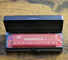 C 10-Hole Diatonic Harmonica Red with Case   Key of C   Beginner Blues Harp