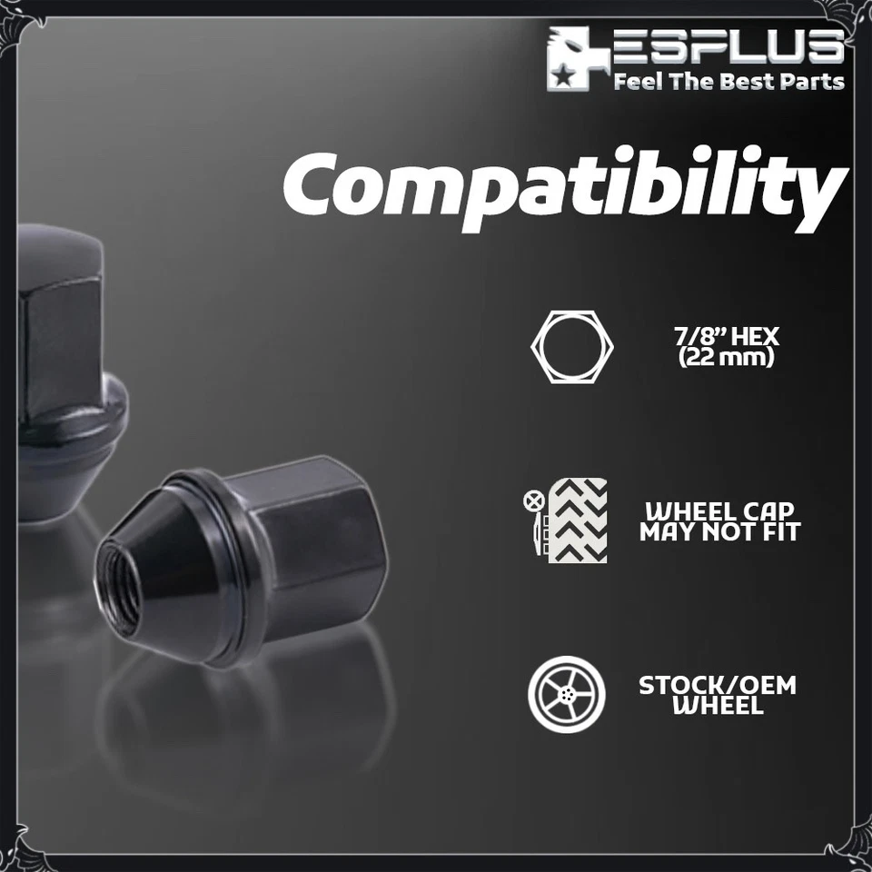 [20] Tuerca de bloqueo de rueda negra 14x1,5 para rueda de stock Ford Chevy Cadillac Tesla Foto 4 de 4