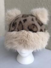 Faux FurMongolian Style Hat w Cat Wars & Leopard Print Design Size L Fluffy