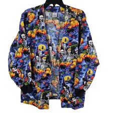 Unisex S Scrubs Halloween Fun Graphic Print Skeleton Pumpkin Cat Funky Btn Front