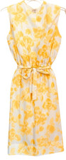 Vintage 60s Floral Yellow Sleeveless Belted Cheerful Dress XS/S Mod Retro