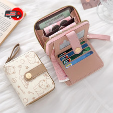 Cute Cat Coin Purse Pu Leather Short Wallet for Women Id Card Cash Coin Holder