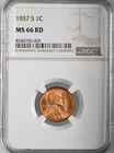 1937-S  1C LINCOLN WHEAT CENT "SAN FRANCISCO MINT" NGC MS66 RD (RED)#8340750-003