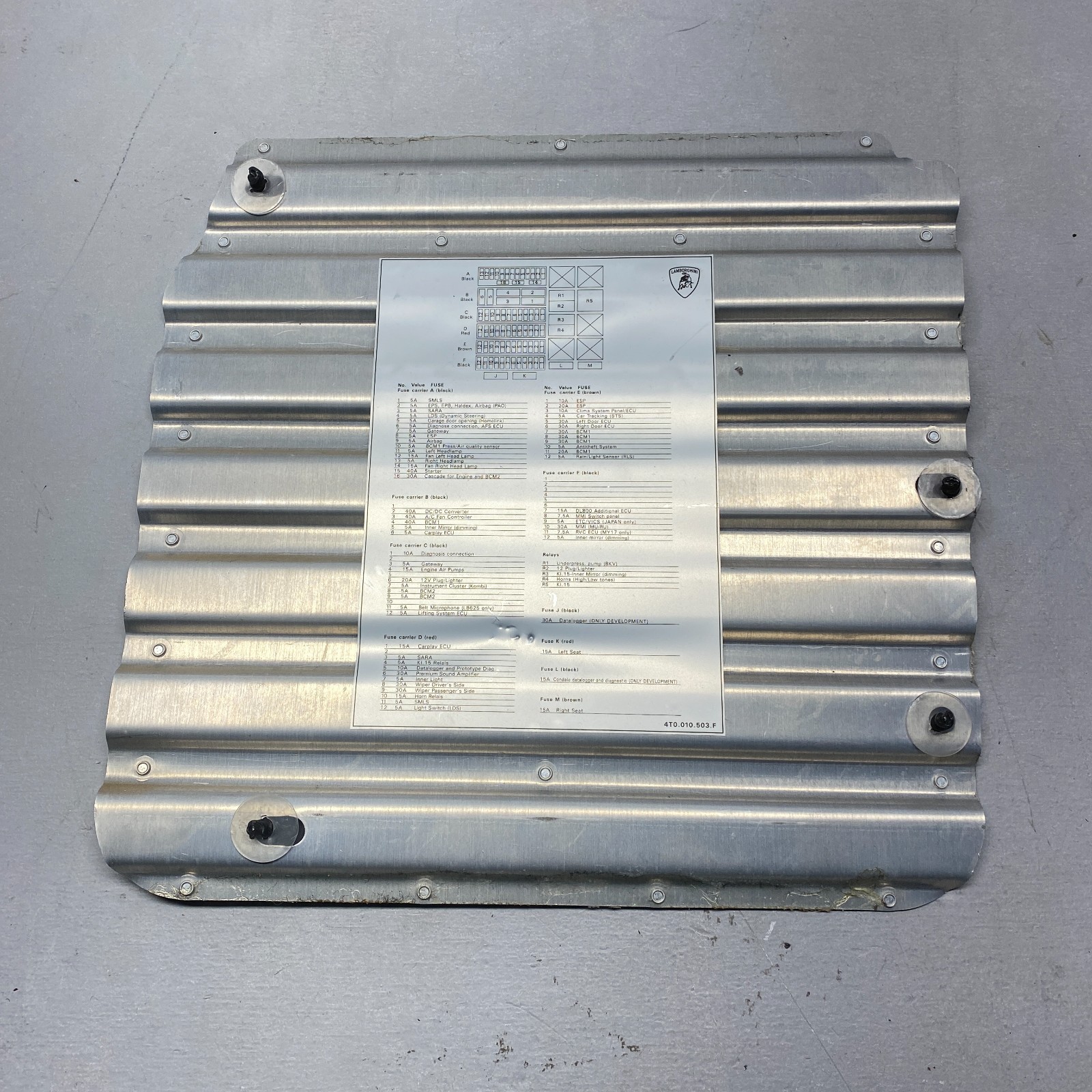 2019 Lamborghini Huracan LP580-2 Fuse Box Cover Plate 4T0010503F