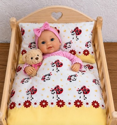 Marienkäfer Puppenbettwäsche  rot/ gelb Set 2-teilig  NEU f  Wiege+ Puppenwagen