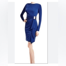 NWT Michael Kors Capsule Sapphire Blue Side Buckle Long Sleeve Dress M