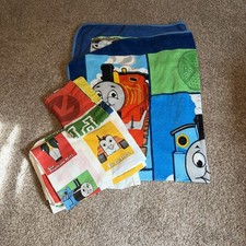 Vintage 1992 Thomas The Train Twin Flat Sheet/ Pillow With Plush Twin Blanket