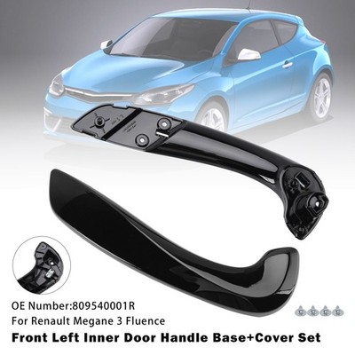 Front Left Inner Door Handle Base+Cover Set Black for Renault Megane MK3 Fluence